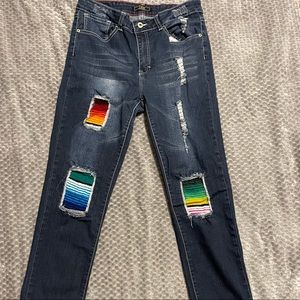 COPY - Lucky & Blessed serape patch jeans